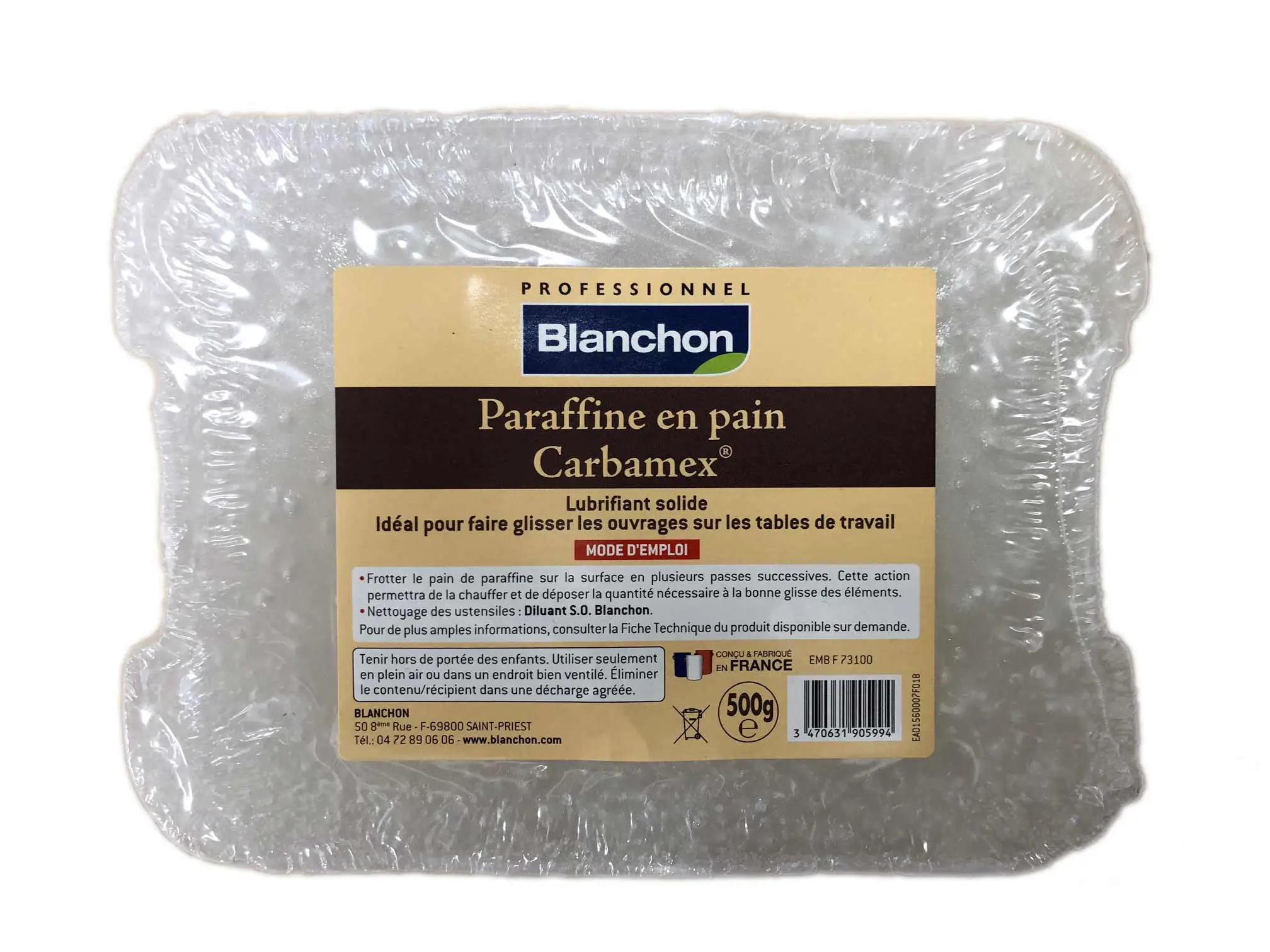 BLANCHON - Paraffine Lubrifiante En Pain - Carbamex - 500g