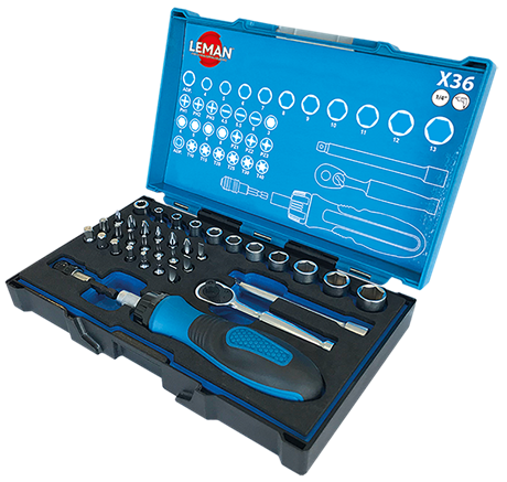 LEMAN - Coffret De Douilles 1/4'' + Embouts 36 Pièces