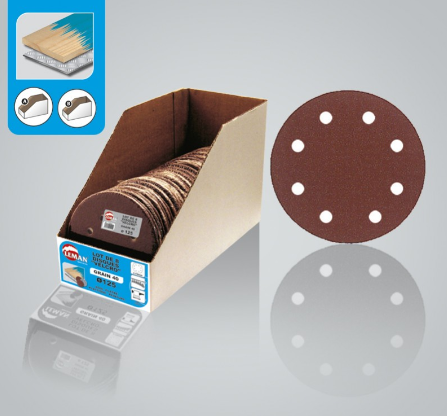 LEMAN - 8 DISQUES VELCRO 8 OU 6 TROUS ø115 | 125 | 150 MM GR40 | 80 | 120